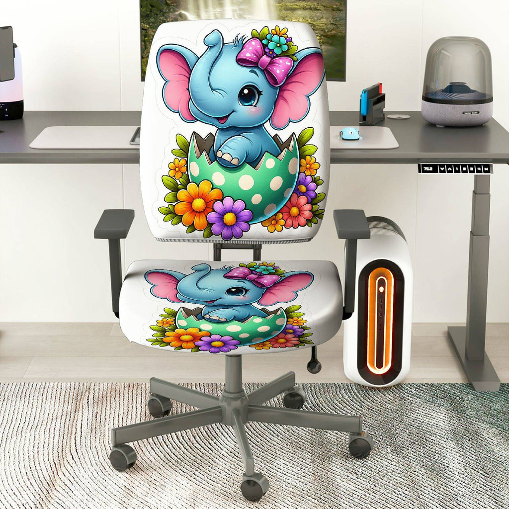 2-Piece Cute Colorful Floral Happy Easter  Computer Chair Cover Set, Seat and Backrest