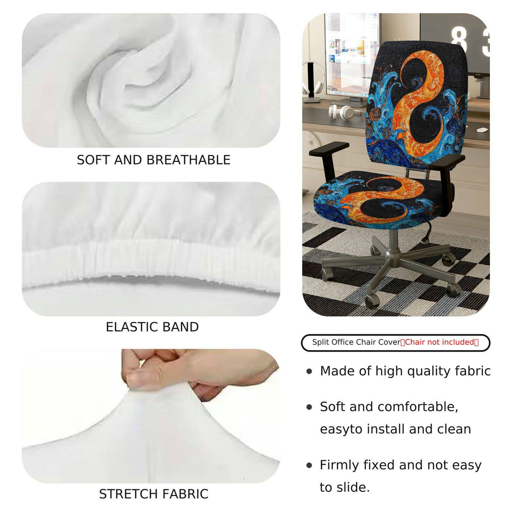 2-Piece Abstract Artistic Vibrant Swirl Water Wave  Computer Chair Cover Set, Seat and Backrest