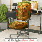 2-Piece Floral Dog Animal Green Pattern  Computer Chair Cover Set, Seat and Backrest