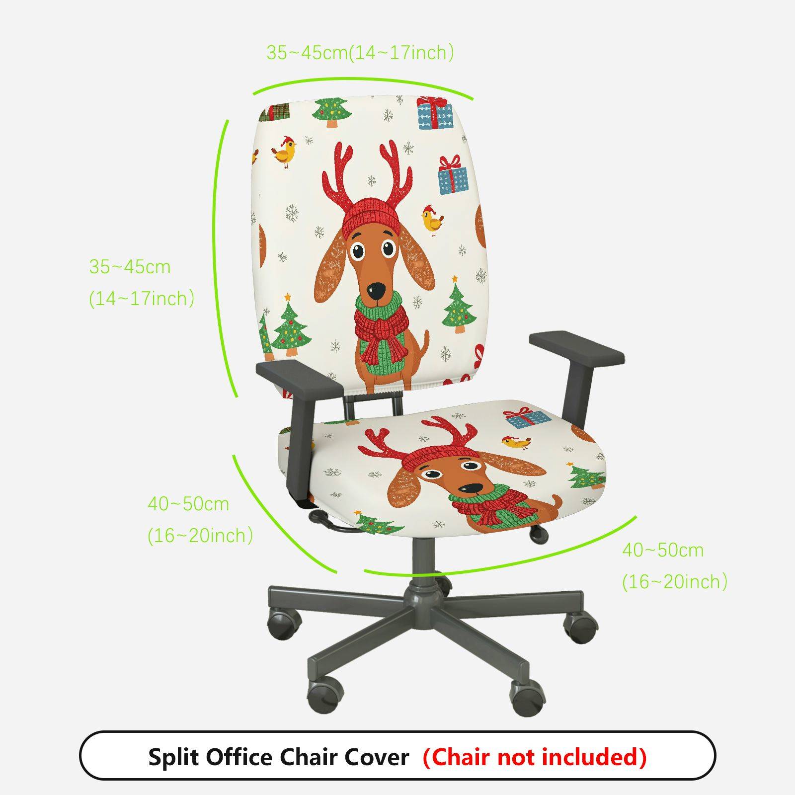 2-Piece Christmas Dog Reindeer Pattern Festive Holiday  Computer Chair Cover Set, Seat and Backrest