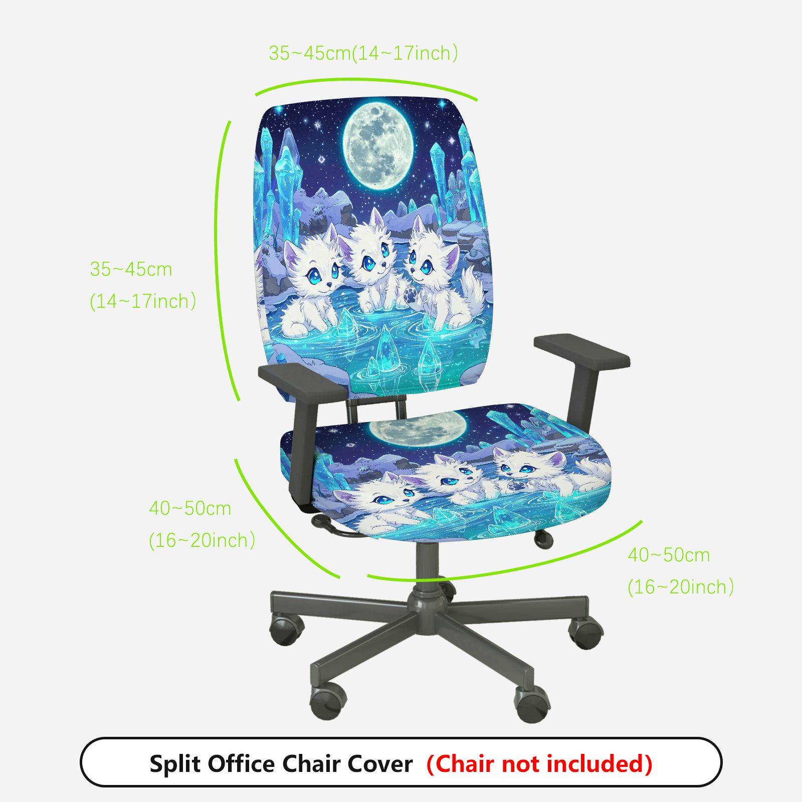 2-Piece Moonlight Fantasy Animal Crystal Night Cats  Computer Chair Cover Set, Seat and Backrest