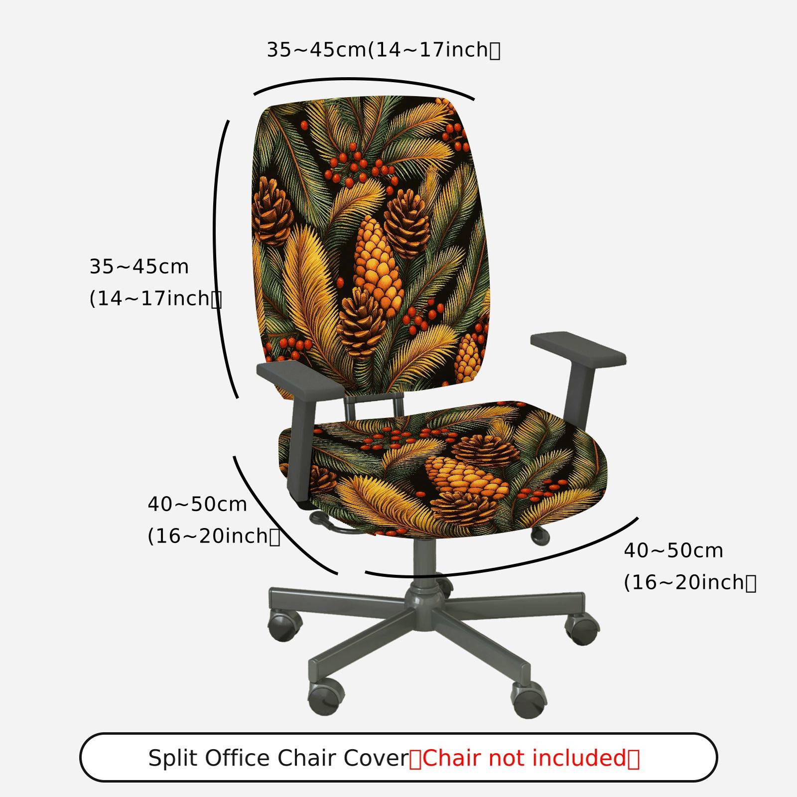 2-Piece Christmas Pinecone Berry Leaf Holiday  Computer Chair Cover Set, Seat and Backrest