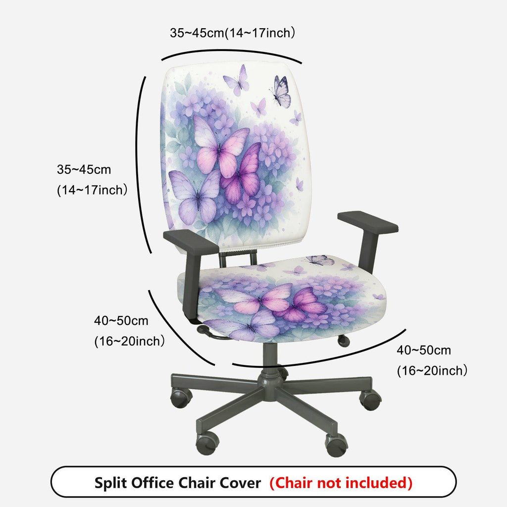 2-Piece Butterfly Floral Pastel Elegant Delicate  Computer Chair Cover Set, Seat and Backrest