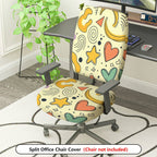 2-Piece Abstract Hearts Stars Swirls Yellow  Computer Chair Cover Set, Seat and Backrest