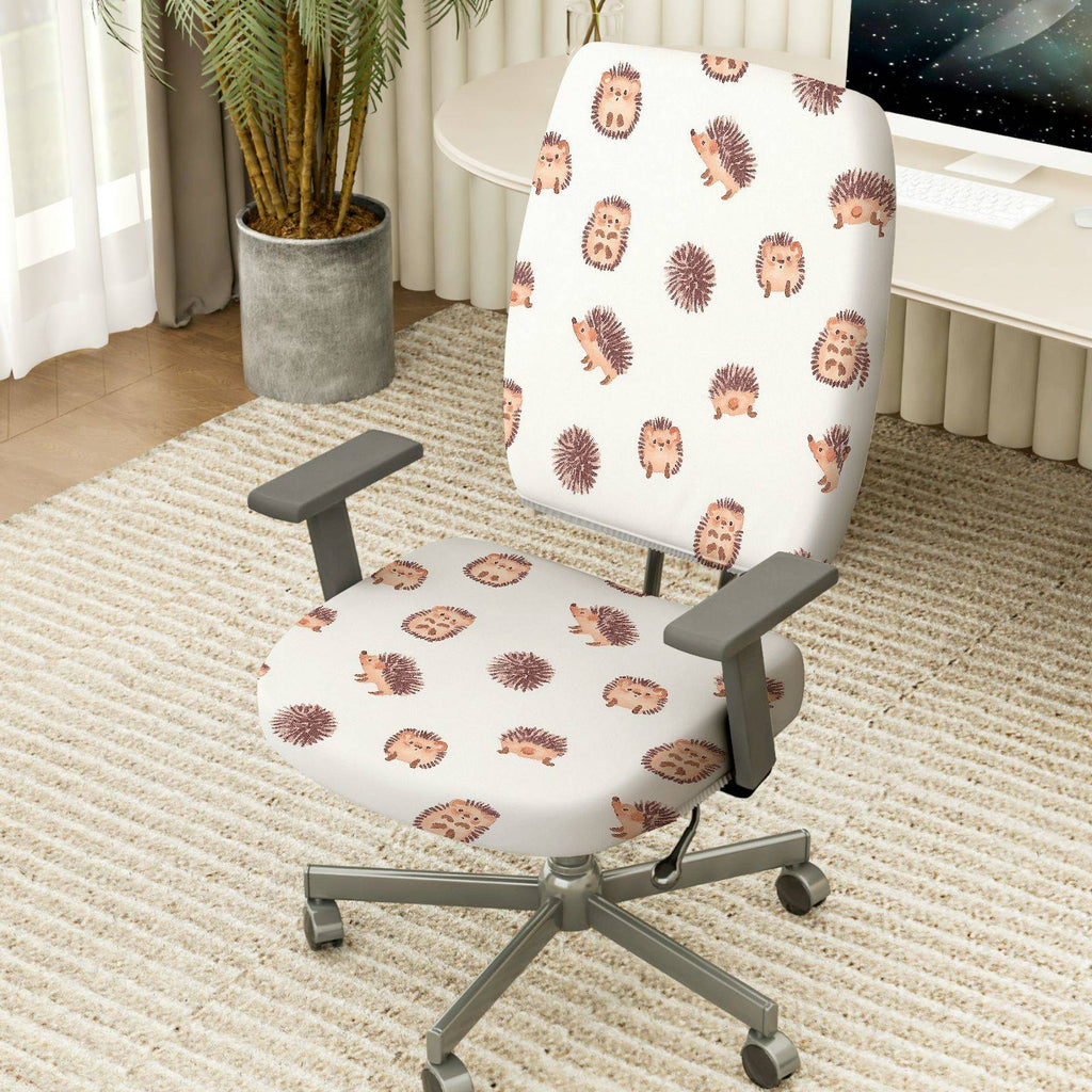 2-Piece Hedgehog Animal Pattern Cute Fun Whimsical  Computer Chair Cover Set, Seat and Backrest