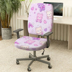 2-Piece Cute Teddy Bear Pink Hearts Stars Bow  Computer Chair Cover Set, Seat and Backrest