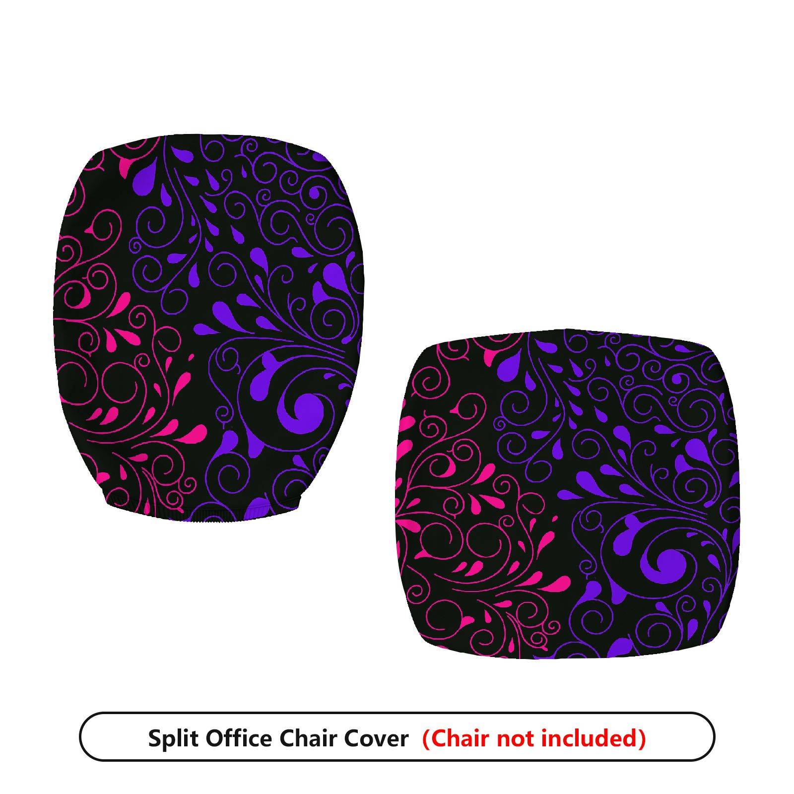 2-Piece Abstract Floral Swirl Pattern Black Purple Pink  Computer Chair Cover Set, Seat and Backrest