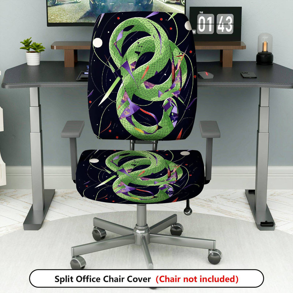 2-Piece Abstract Colorful Snake Space Pattern  Computer Chair Cover Set, Seat and Backrest