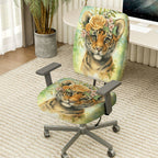 2-Piece Cute Floral Tiger Nature Art  Computer Chair Cover Set, Seat and Backrest
