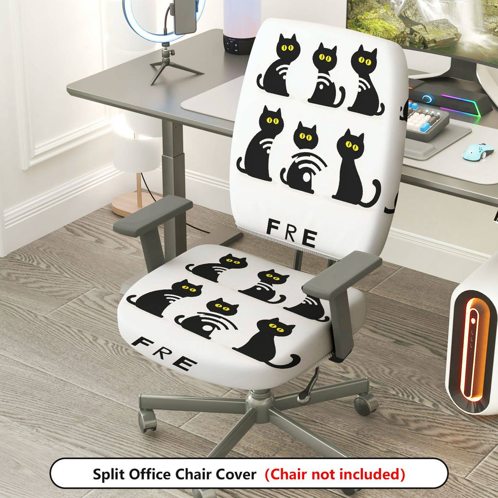 2-Piece Black cat pattern Halloween  Computer Chair Cover Set, Seat and Backrest