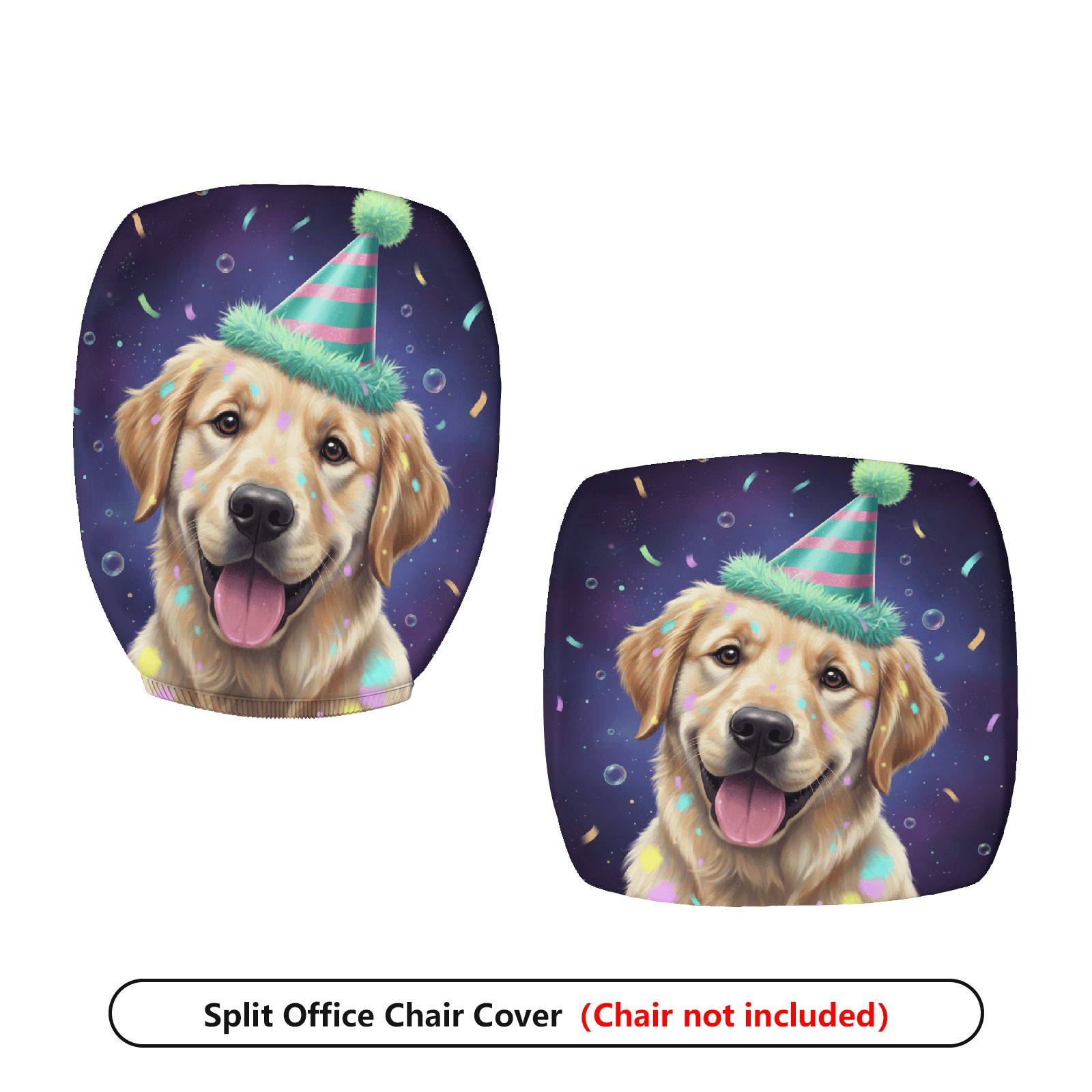 2-Piece Cute Dog Party Hat Celebration Confetti Joyful  Computer Chair Cover Set, Seat and Backrest
