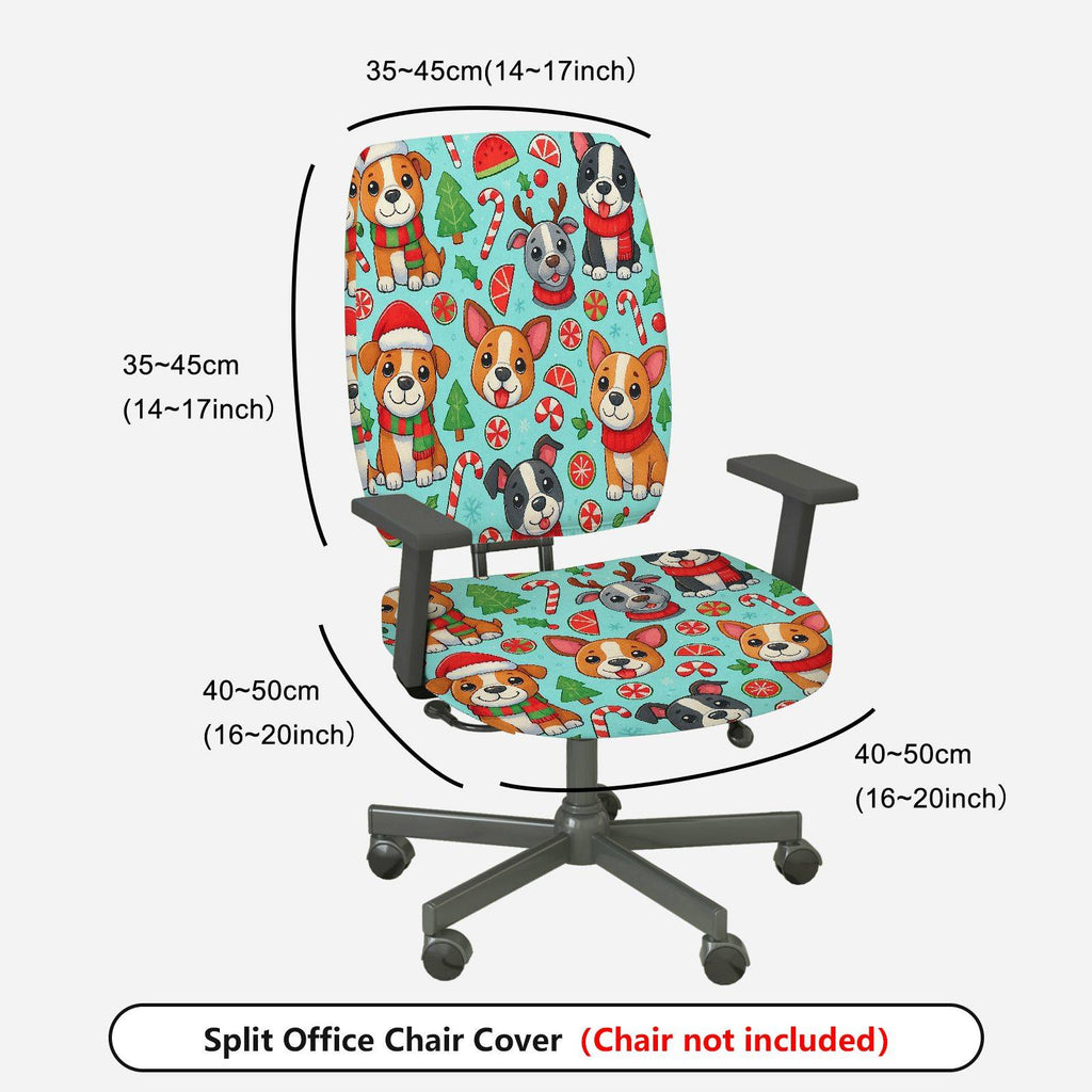 2-Piece Christmas Dog Candy Snowflake Tree  Computer Chair Cover Set, Seat and Backrest
