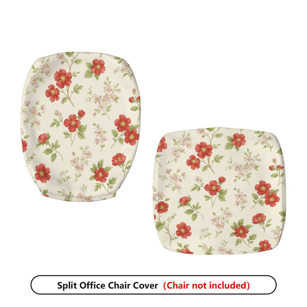 2-Piece Floral Pattern Red Flower  Computer Chair Cover Set, Seat and Backrest