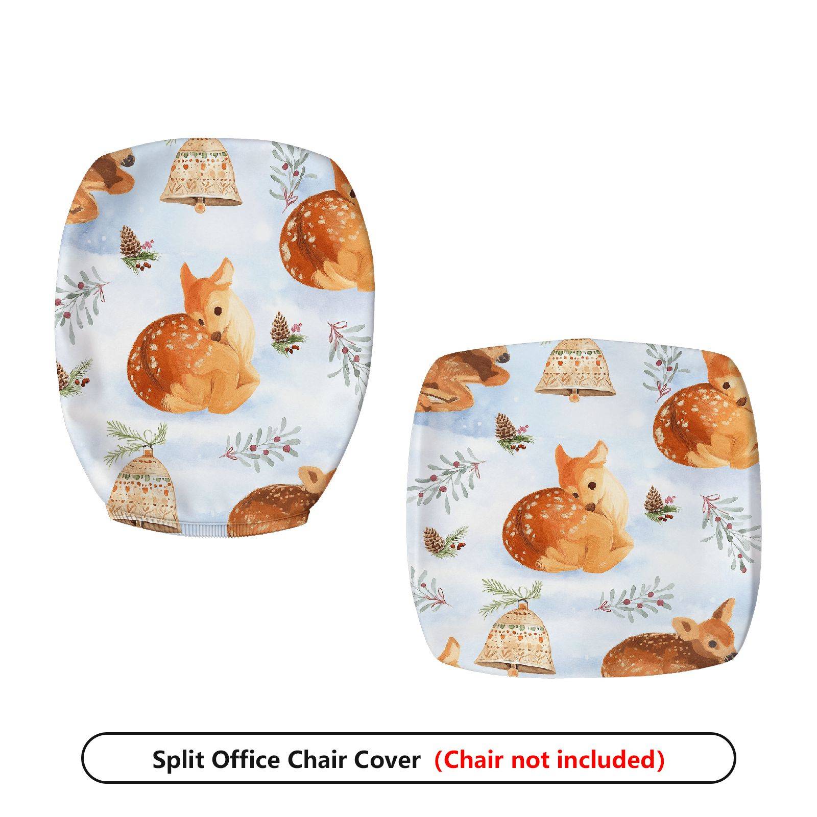 2-Piece Cute Christmas Deer Bell Pine Leaves  Computer Chair Cover Set, Seat and Backrest