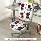 2-Piece Cute Skating Cat Apple Pattern  Computer Chair Cover Set, Seat and Backrest