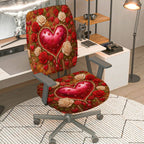2-Piece Romantic Valentine Heart Love Rose Flower  Computer Chair Cover Set, Seat and Backrest
