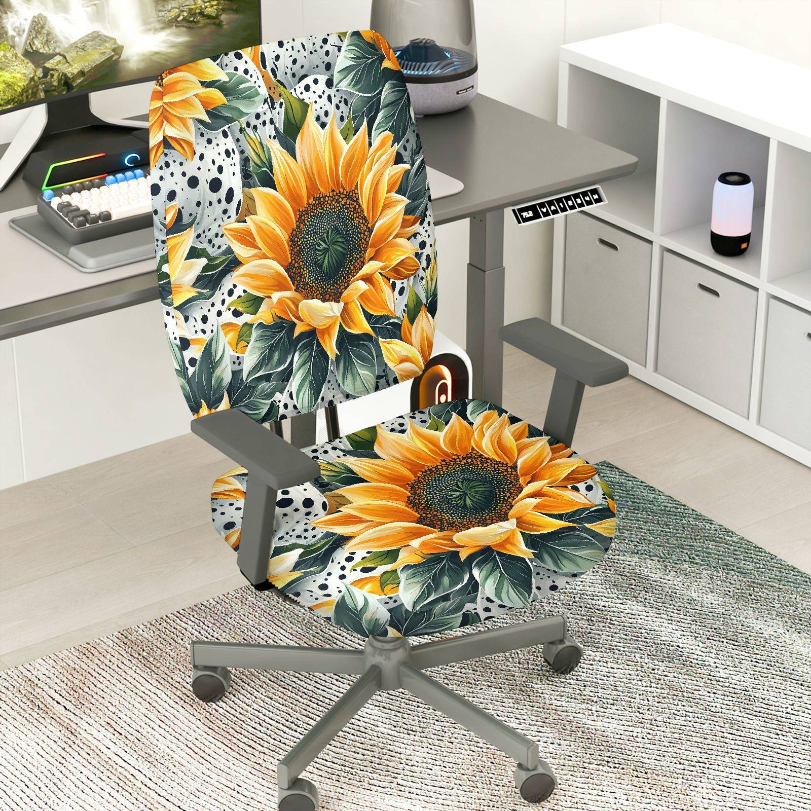 2-Piece Sunflower Floral Nature Pattern Modern Summer  Computer Chair Cover Set, Seat and Backrest