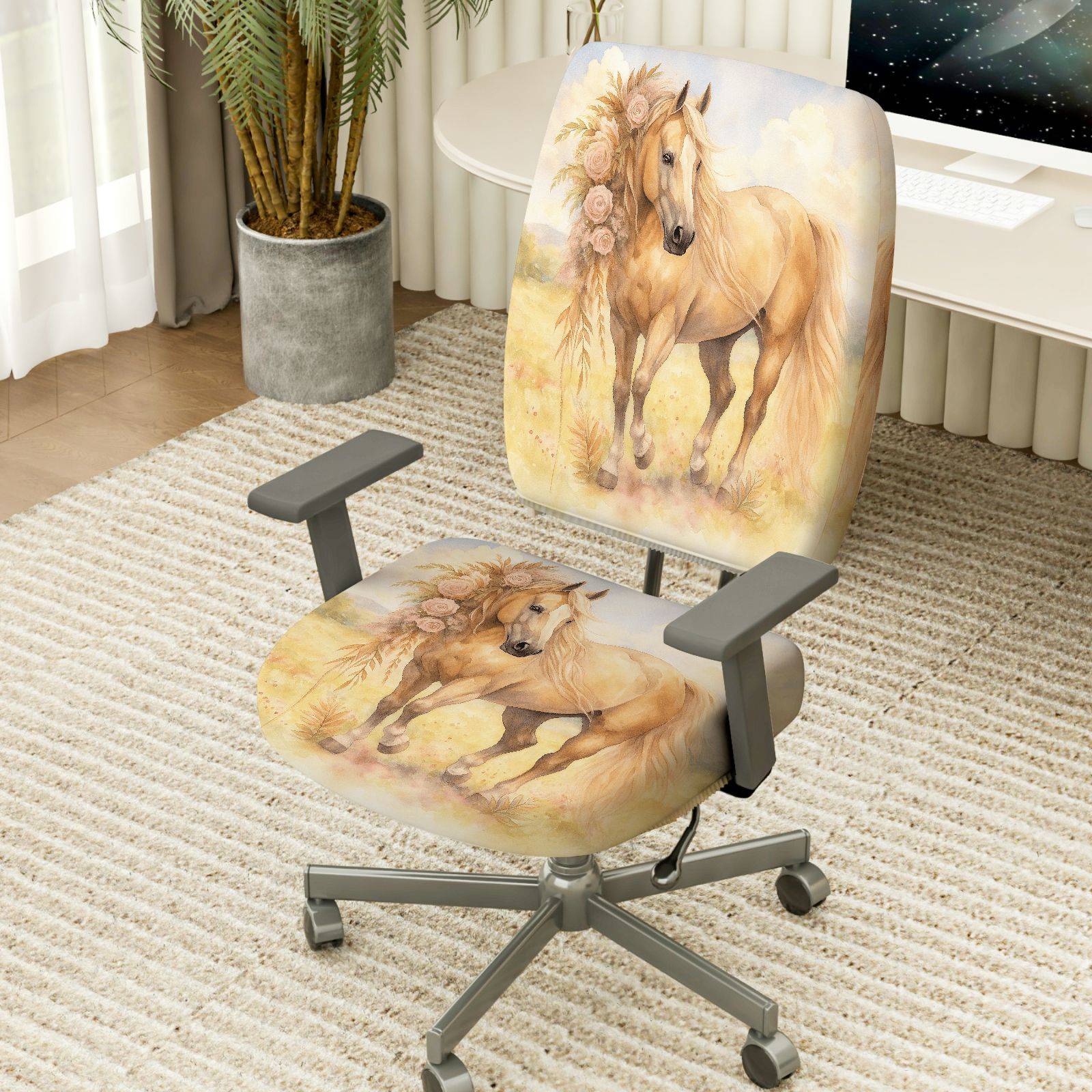 2-Piece horse flower meadow  Computer Chair Cover Set, Seat and Backrest