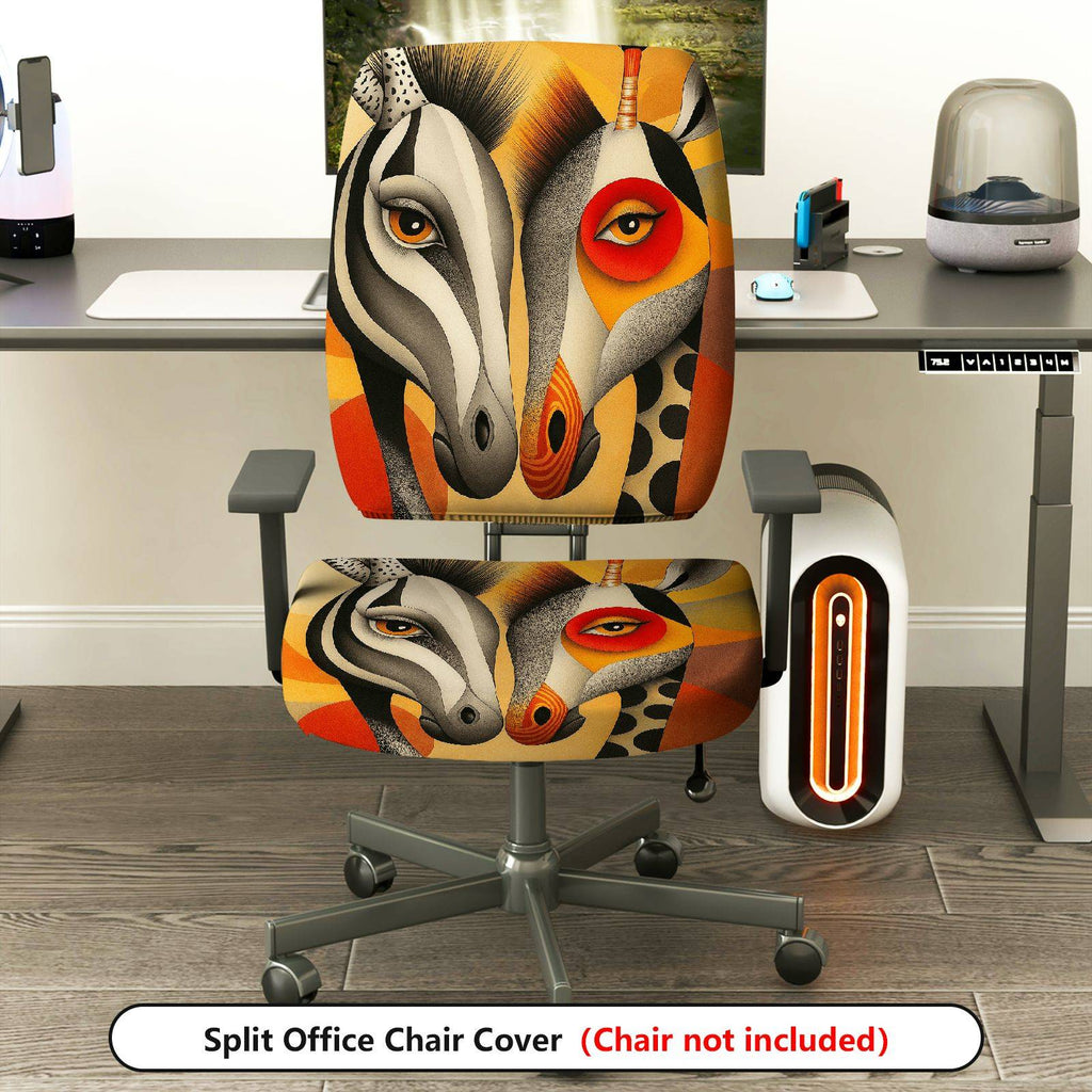 2-Piece Abstract Art Animal Colorful Unique Vibrant  Computer Chair Cover Set, Seat and Backrest
