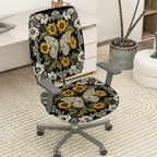 2-Piece Butterfly Floral Lace Sunflower Black  Computer Chair Cover Set, Seat and Backrest