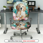 2-Piece Floral Dog Pattern Colorful Cute Relaxing  Computer Chair Cover Set, Seat and Backrest