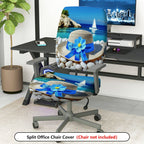 2-Piece Nautical Beach Hat Flower Sailboat Seaside  Computer Chair Cover Set, Seat and Backrest