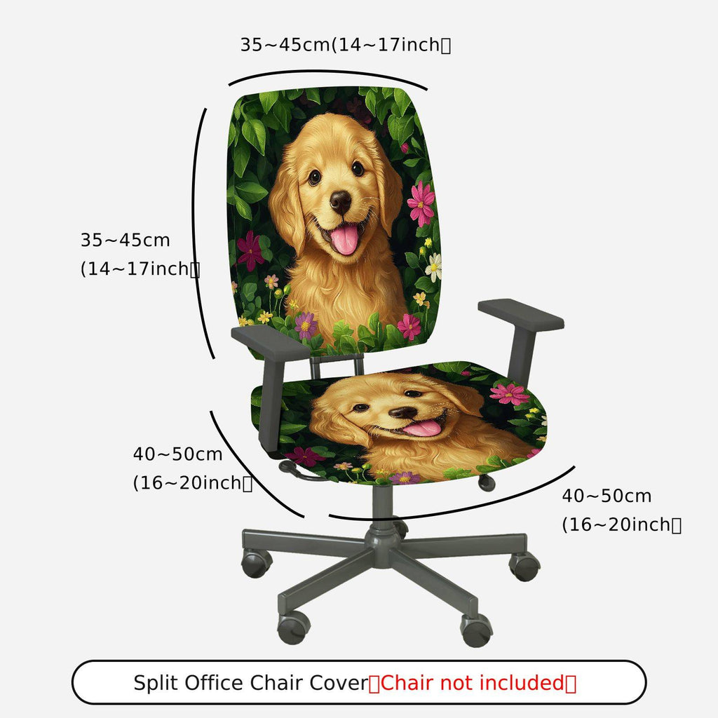 2-Piece Dog Floral Nature Green Pink  Computer Chair Cover Set, Seat and Backrest