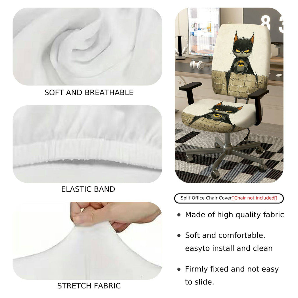 2-Piece Cat Batman Black Fun Creative  Computer Chair Cover Set, Seat and Backrest