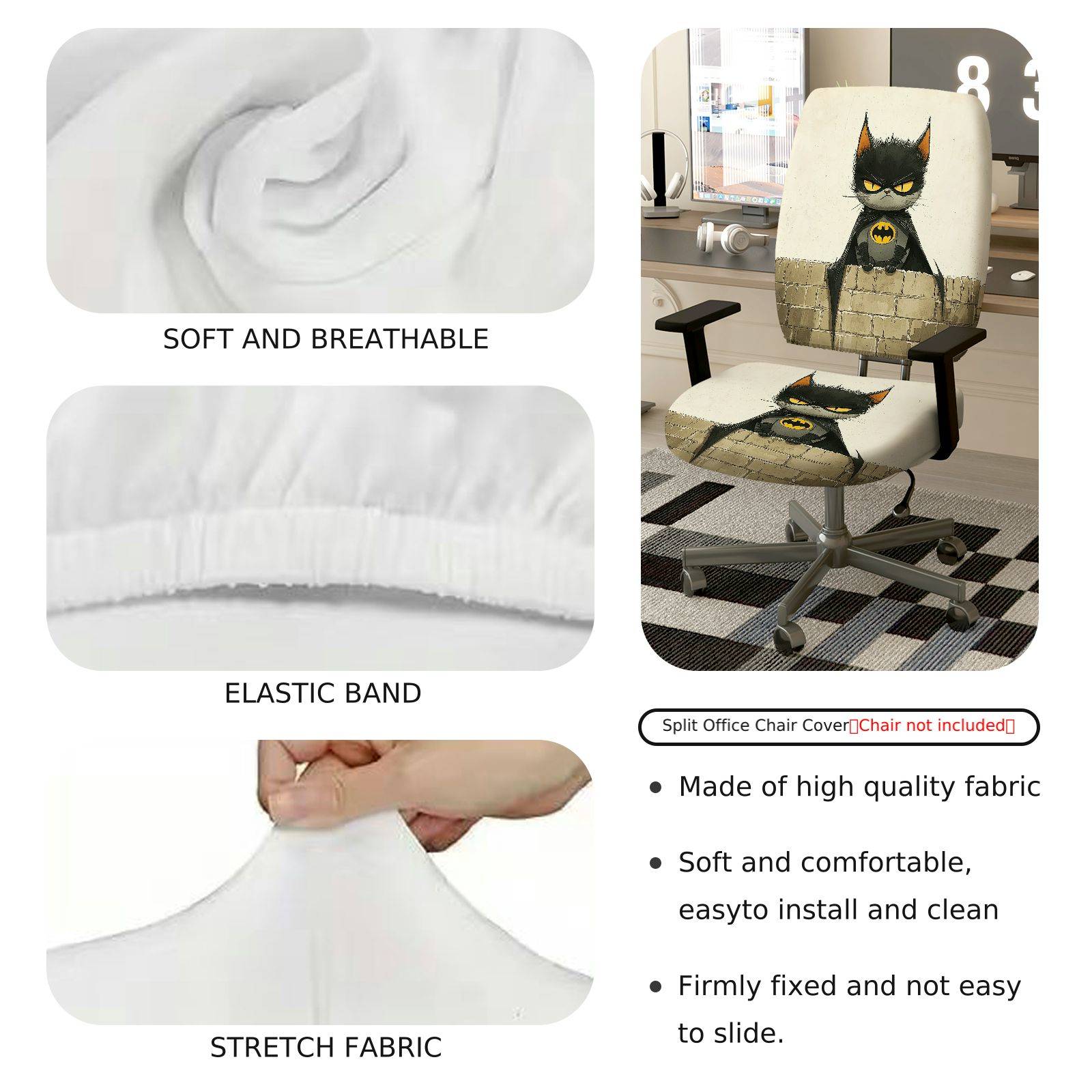 2-Piece Cat Batman Black Fun Creative  Computer Chair Cover Set, Seat and Backrest