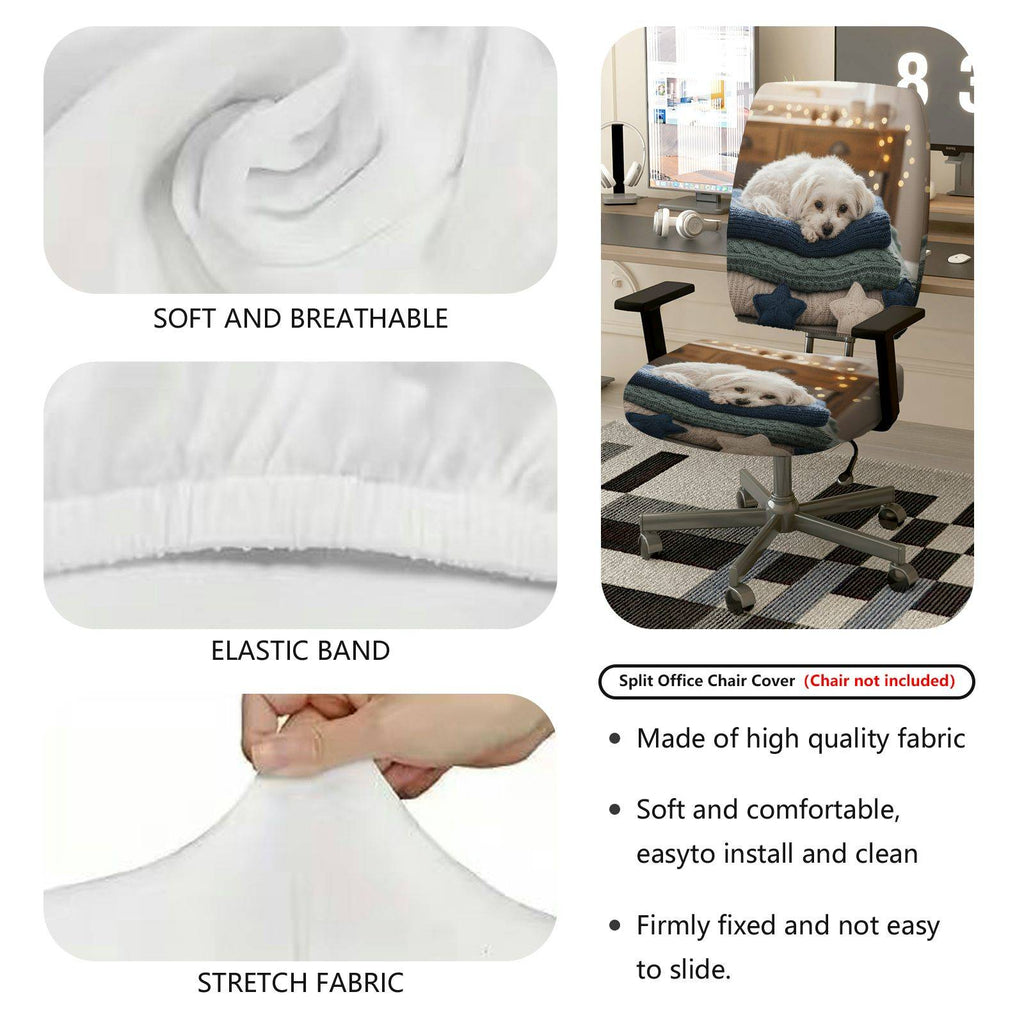 2-Piece Cute Dog Cozy Blanket Star Festive  Computer Chair Cover Set, Seat and Backrest