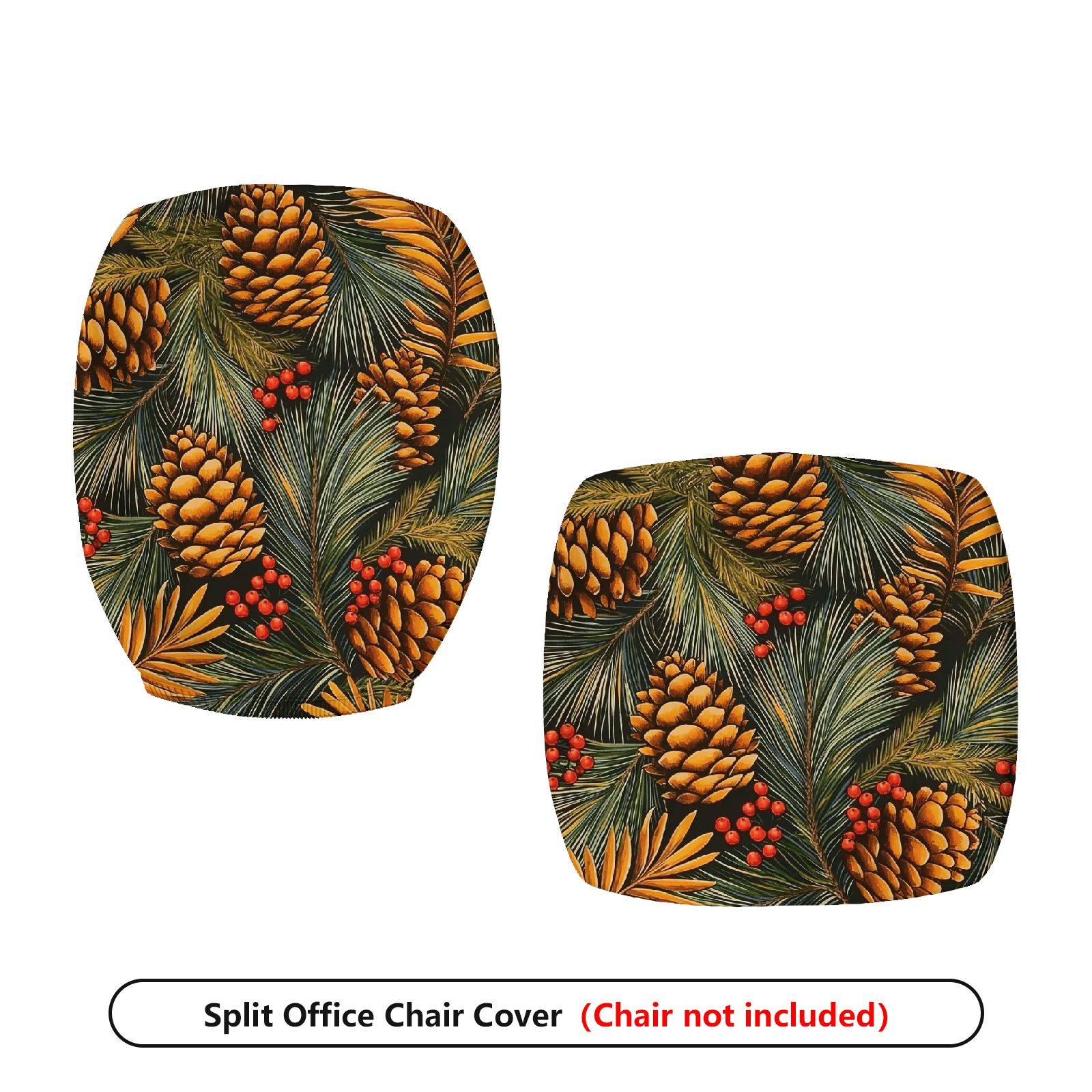 2-Piece Christmas Pinecone Berry Greenery  Computer Chair Cover Set, Seat and Backrest