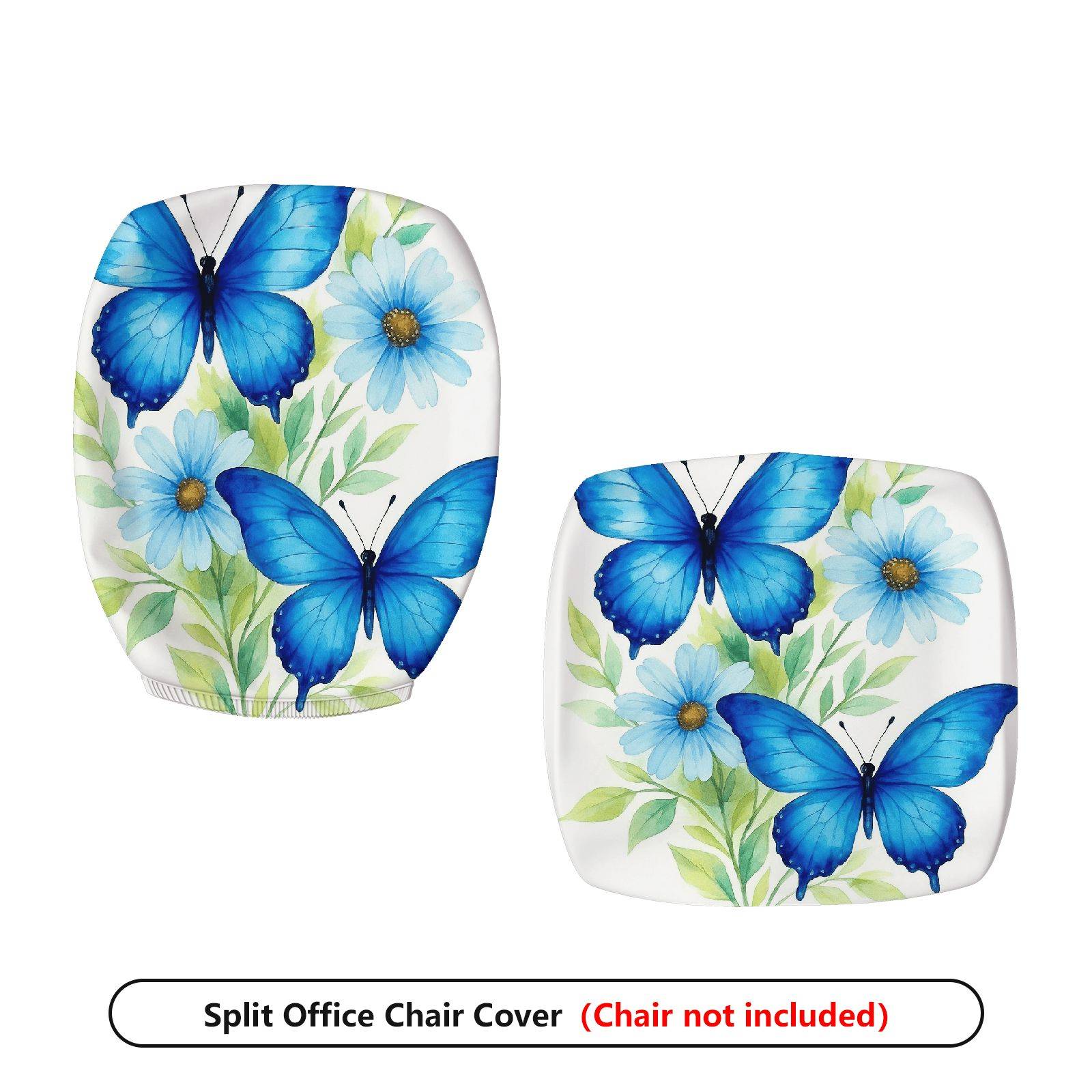 2-Piece Butterfly Flower Pattern Nature Colorful  Computer Chair Cover Set, Seat and Backrest
