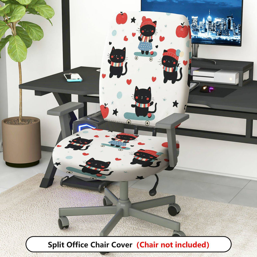 2-Piece Cute Cat Heart Red Winter  Computer Chair Cover Set, Seat and Backrest
