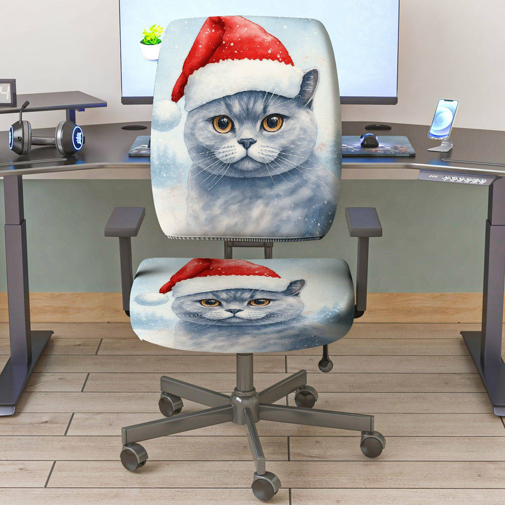 2-Piece Christmas cat festive design  Computer Chair Cover Set, Seat and Backrest