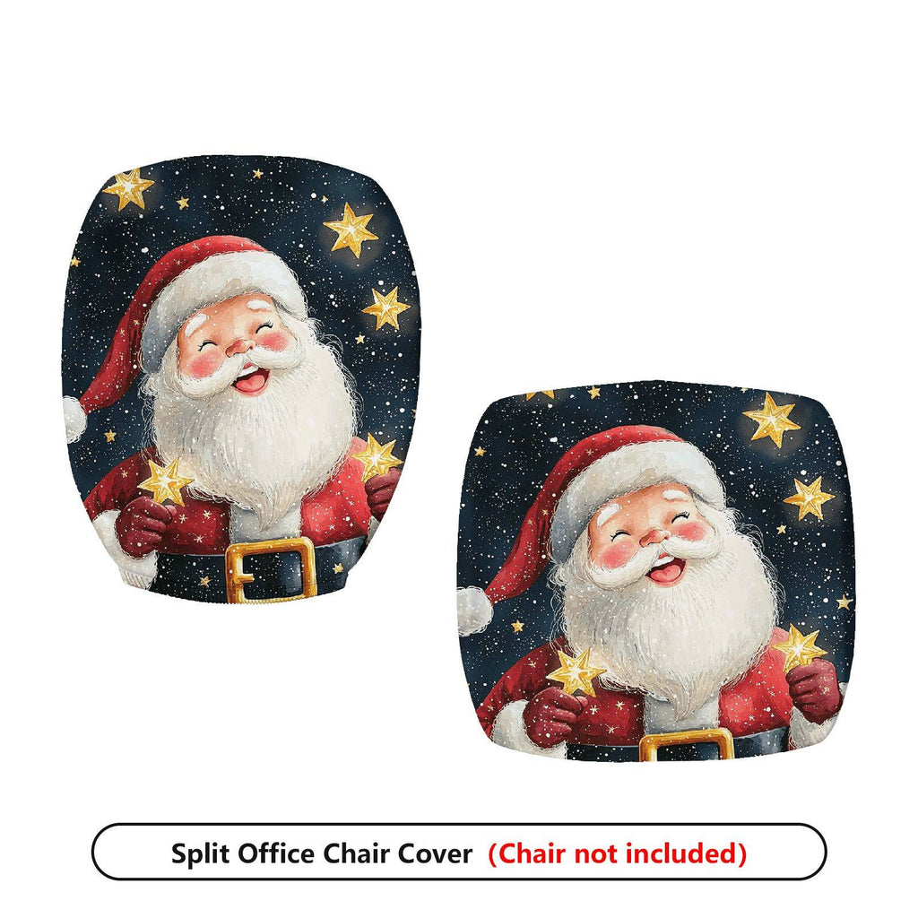 2-Piece Santa Claus Christmas Stars Pattern  Computer Chair Cover Set, Seat and Backrest