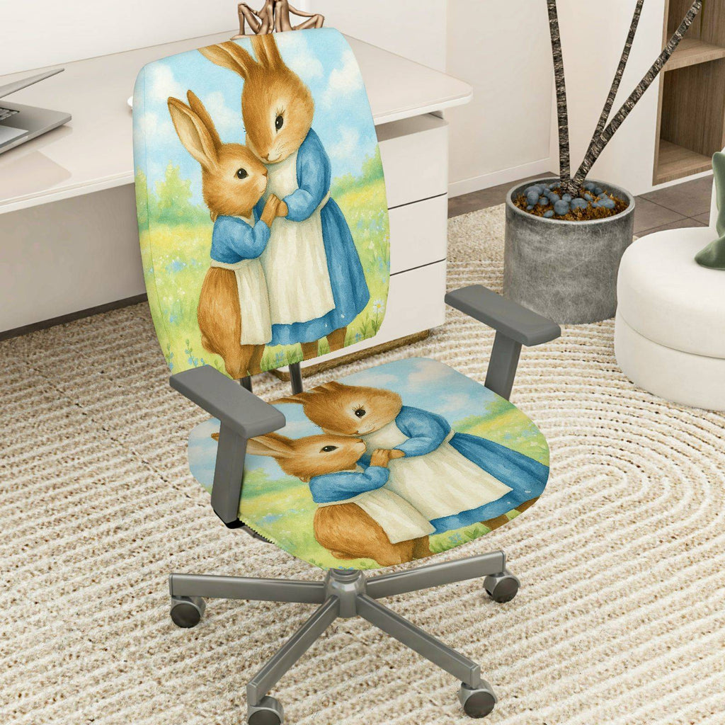 2-Piece Cute Animal Artistic Decorative Easter  Computer Chair Cover Set, Seat and Backrest