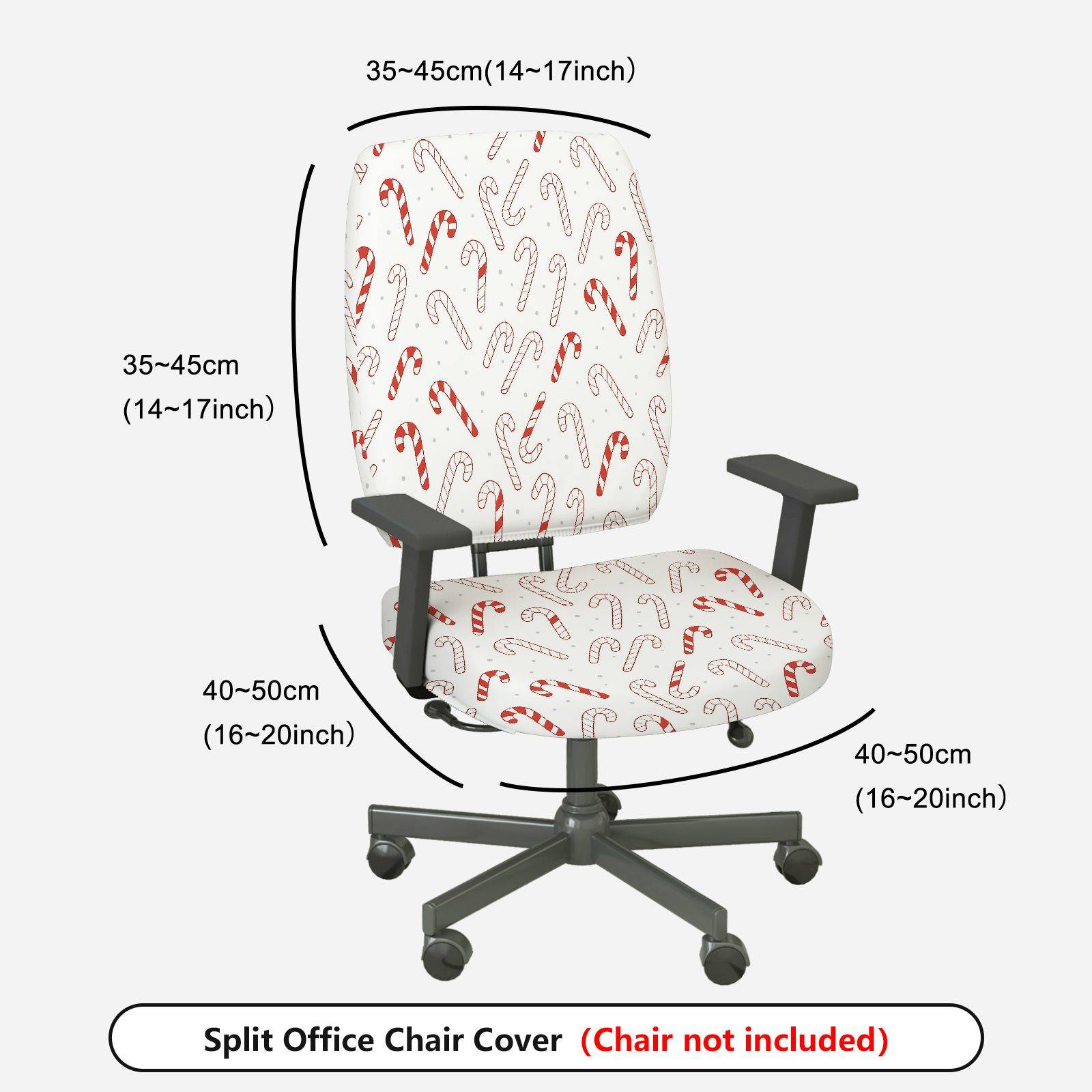 2-Piece Christmas Candy Cane Festive Holiday Printed  Computer Chair Cover Set, Seat and Backrest