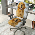 2-Piece Cute Dog Winter Snow Fun Joyful  Computer Chair Cover Set, Seat and Backrest