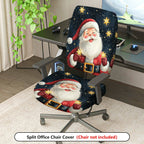2-Piece Santa Claus Christmas Stars Pattern  Computer Chair Cover Set, Seat and Backrest