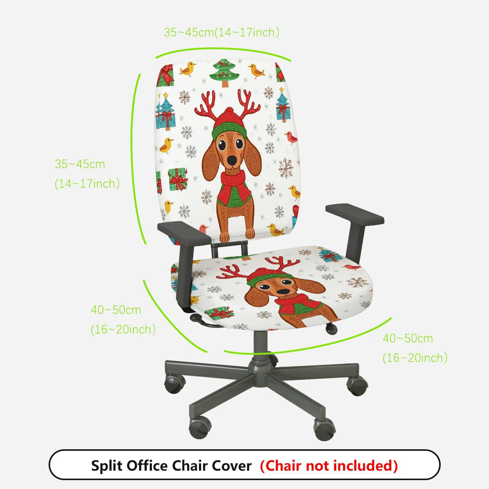 2-Piece Christmas Dog Reindeer Snowflake Gift  Computer Chair Cover Set, Seat and Backrest