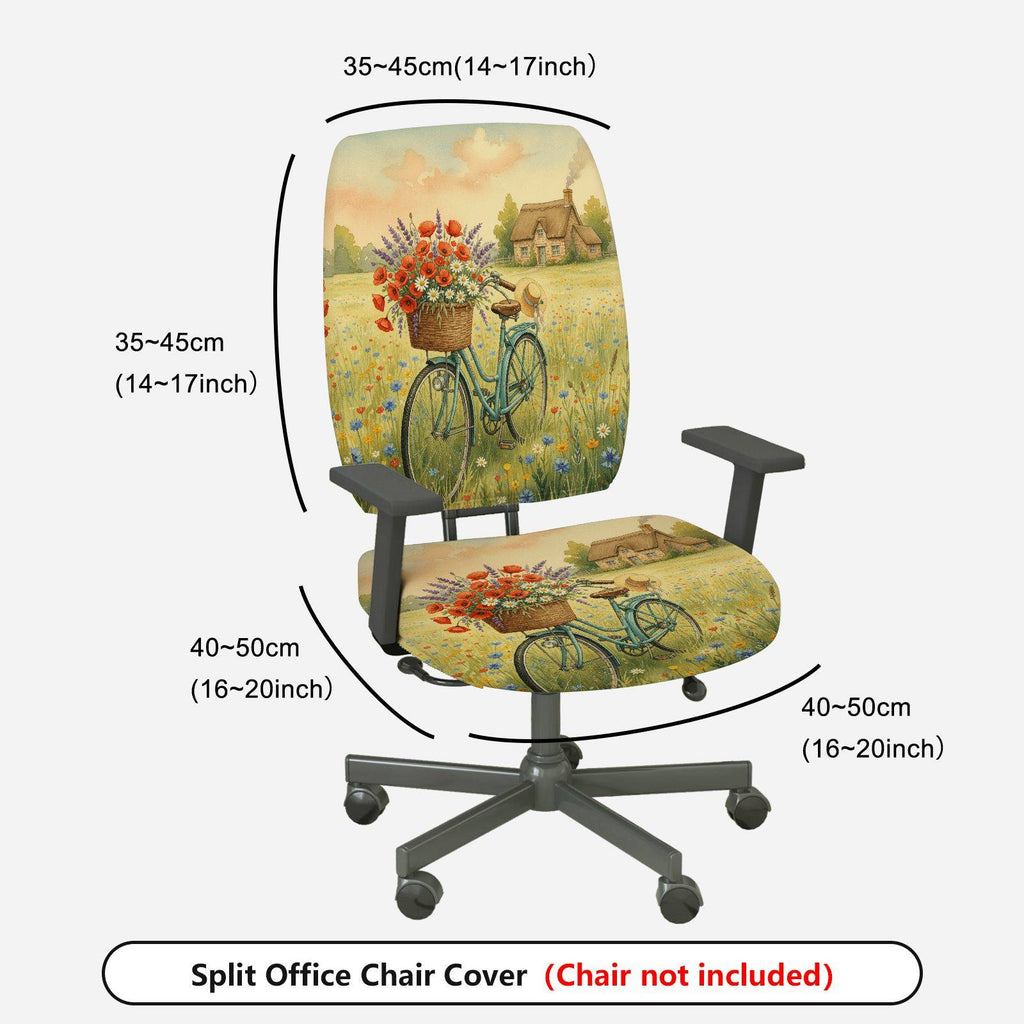 2-Piece Vintage Bicycle Flowers Landscape Country House  Computer Chair Cover Set, Seat and Backrest