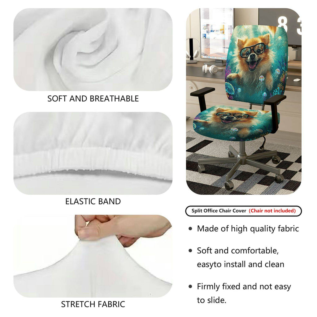 2-Piece Fun Ocean Animal Dog Glasses  Computer Chair Cover Set, Seat and Backrest