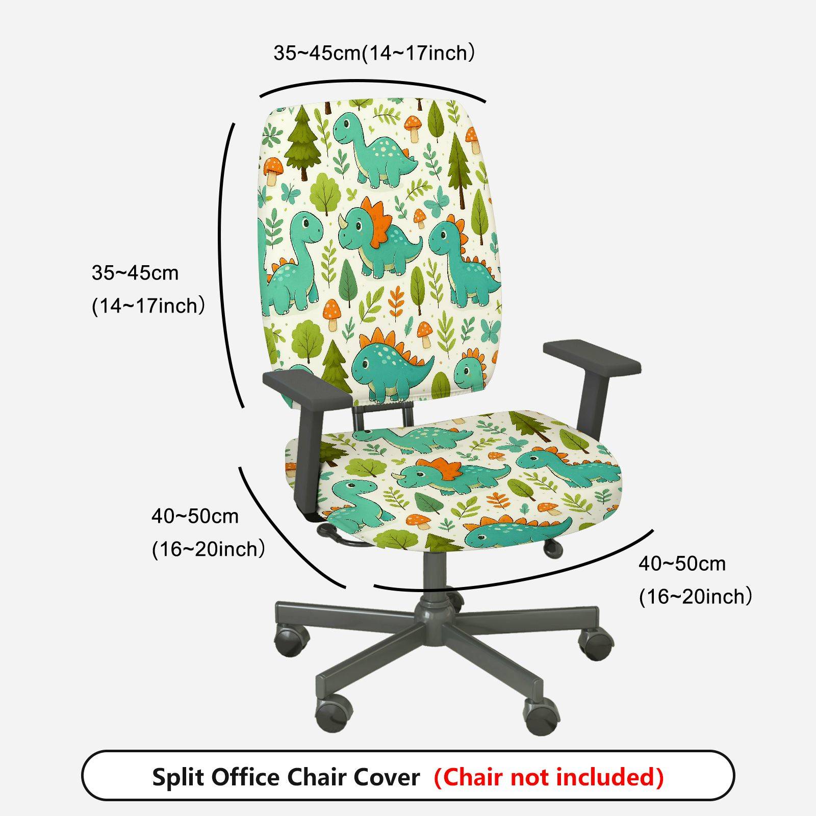 2-Piece Dinosaur Forest Green Cute  Computer Chair Cover Set, Seat and Backrest