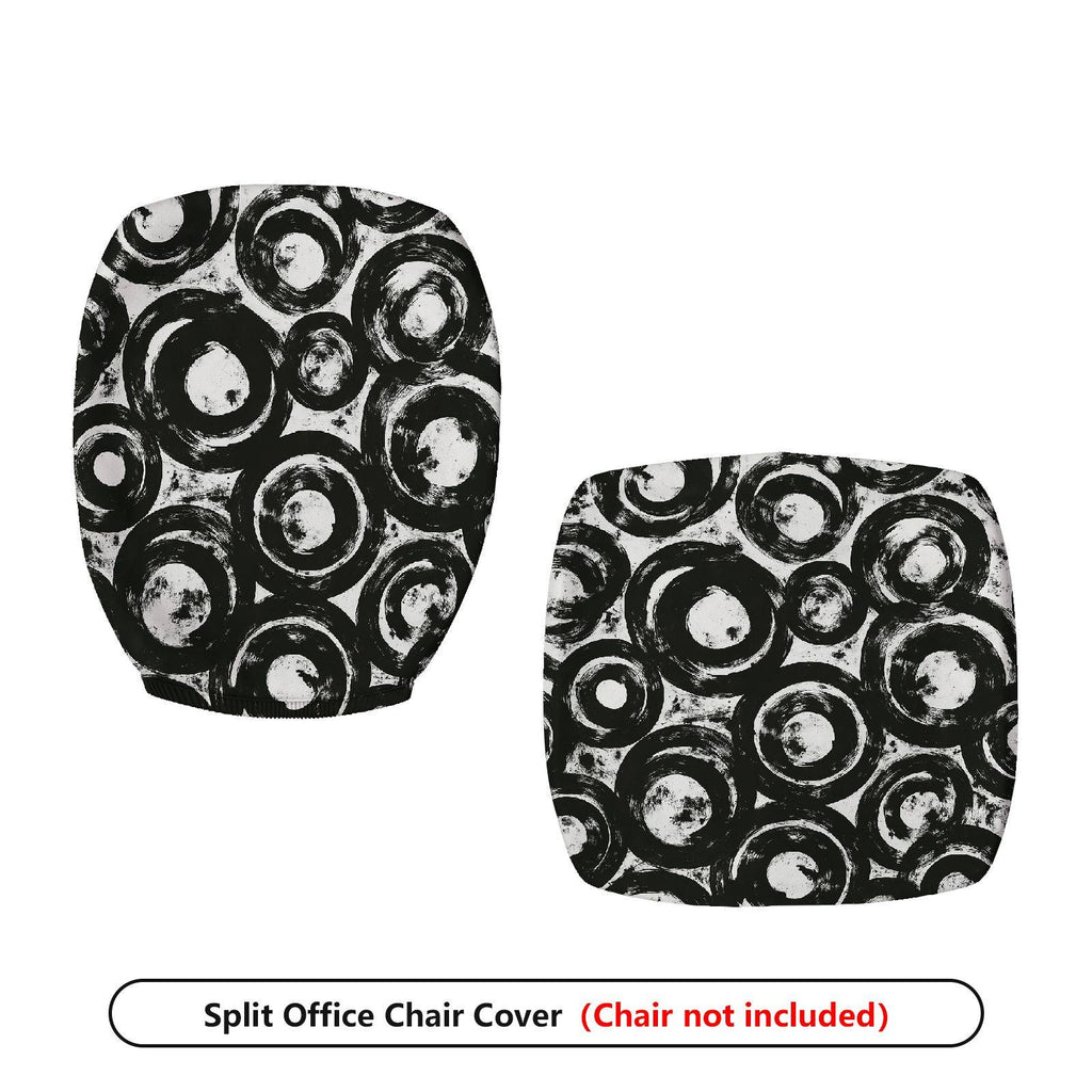 2-Piece Abstract Art Black White Circles  Computer Chair Cover Set, Seat and Backrest