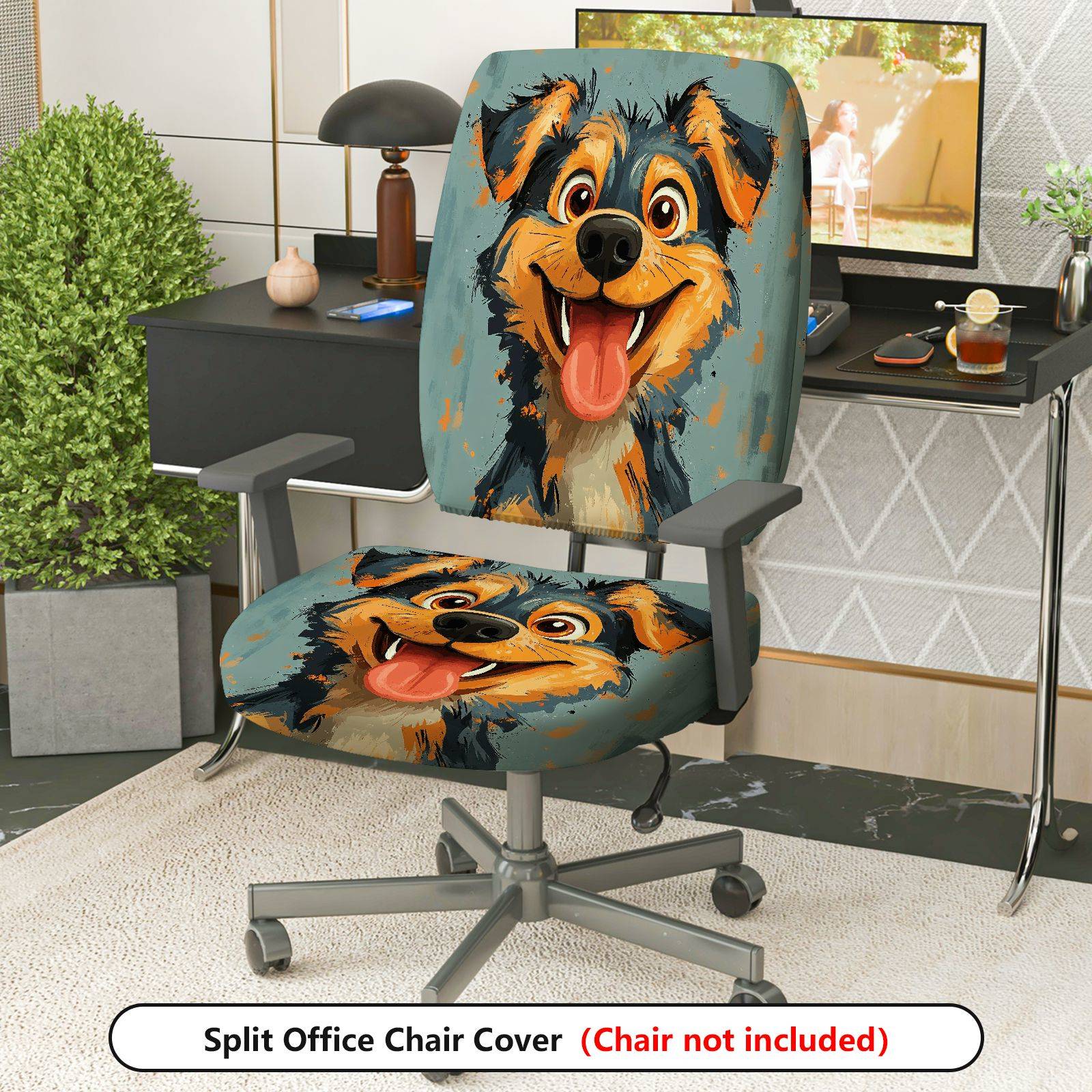 2-Piece Dog Pet Animal Funny Art Colorful  Computer Chair Cover Set, Seat and Backrest