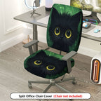 2-Piece Cute Black Cat Green Artistic Vibrant Halloween  Computer Chair Cover Set, Seat and Backrest