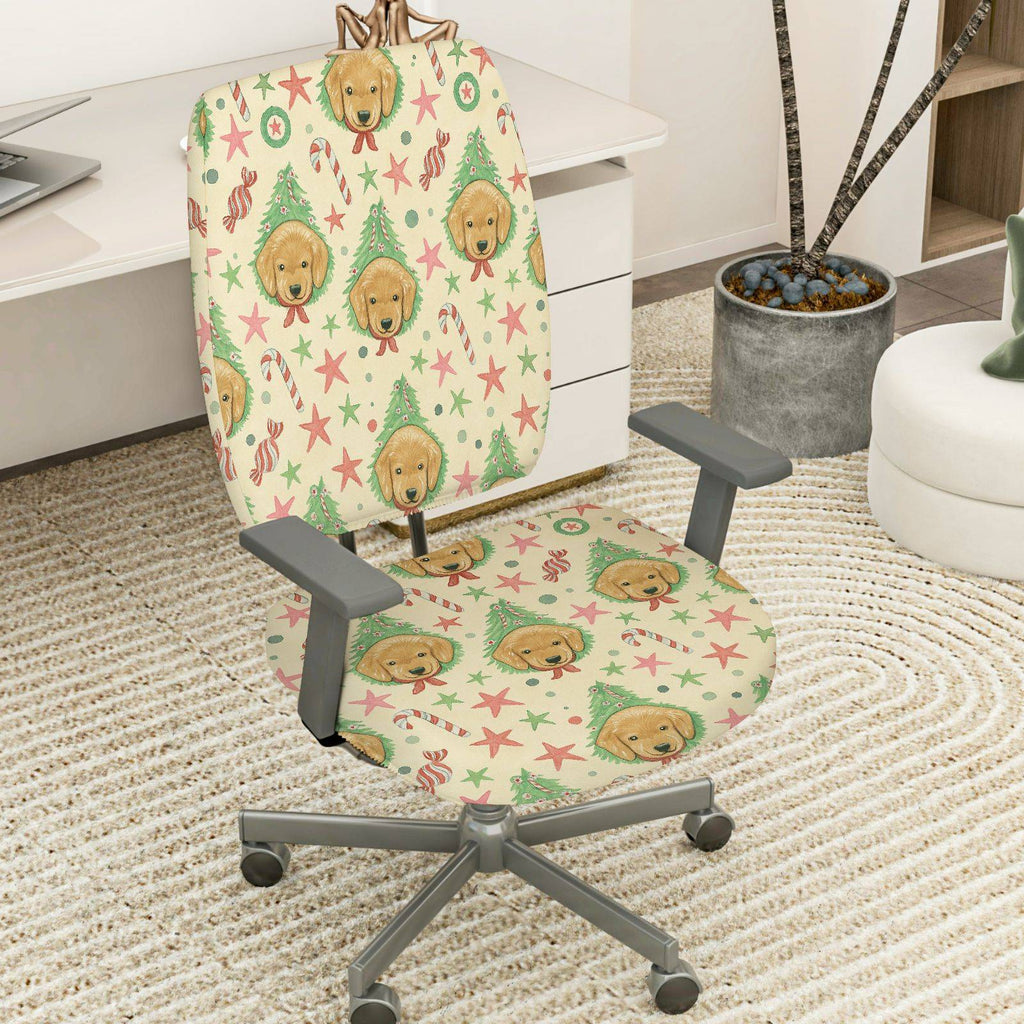 2-Piece Christmas Dog Tree Star Candy  Computer Chair Cover Set, Seat and Backrest