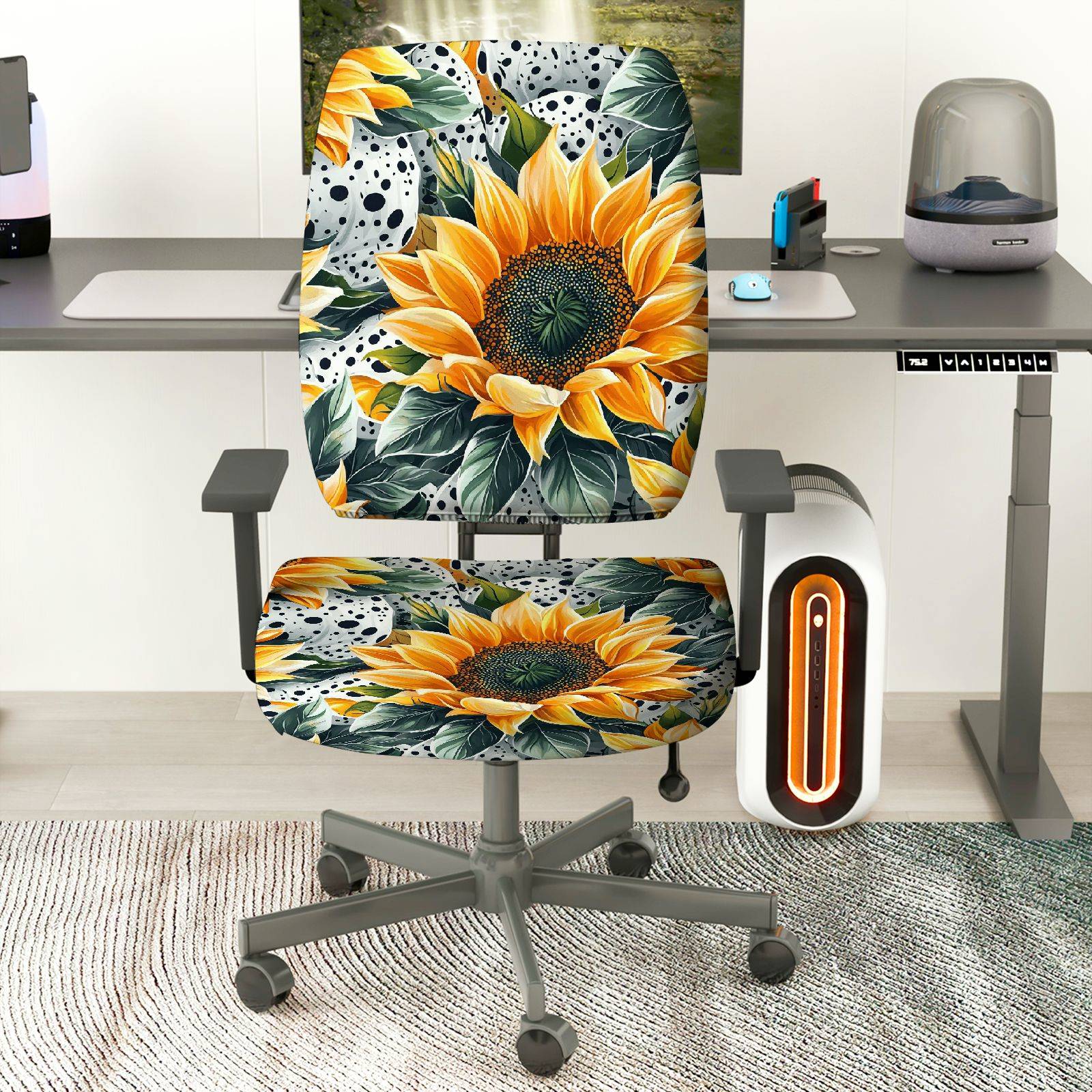 2-Piece Sunflower Floral Nature Pattern Modern Summer  Computer Chair Cover Set, Seat and Backrest