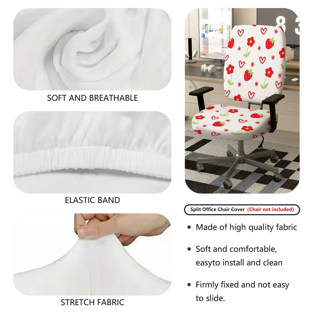 2-Piece Strawberry Flower Heart Pattern  Computer Chair Cover Set, Seat and Backrest