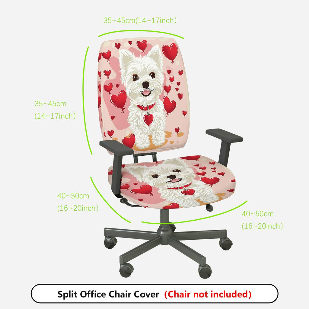 2-Piece Cute Valentine Dog Heart Love Romantic  Computer Chair Cover Set, Seat and Backrest